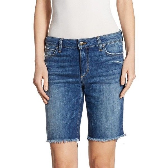 a.n.a Pants - a.n.a frayed hem denim bermuda shorts mid rise